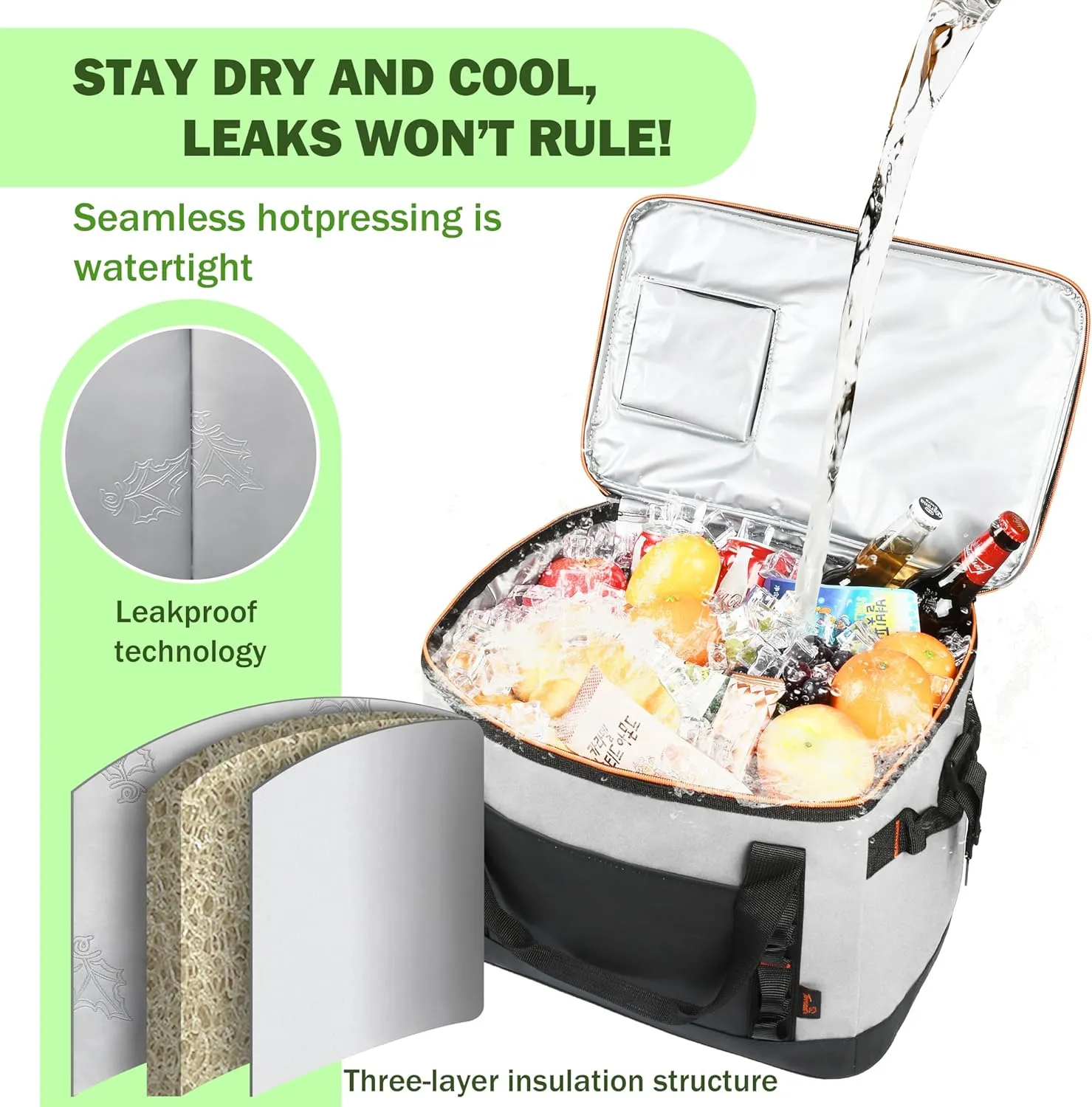 Tirrinia Large Cooler Bag Insulated, 48 Cans Leakproof Soft Camping Coolers, Portable Beach Cooler with Heavy-Duty Handles for Picnic, Beach, Road Trips