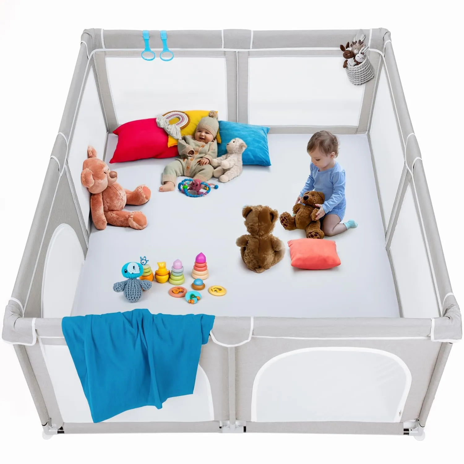 TODALE Extra Large Playpen for Babies and Toddlers 79”×70”- Tear-Resistant, Safe Indoor & Outdoor Oversized Thick Play Yard for Infant, Toddler, Baby Play Pen. Safe Play Floor Area with Gate, Grey