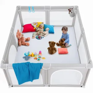 TODALE Extra Large Playpen for Babies and Toddlers 79”×70”- Tear-Resistant, Safe Indoor & Outdoor Oversized Thick Play Yard for Infant, Toddler, Baby Play Pen. Safe Play Floor Area with Gate, Grey