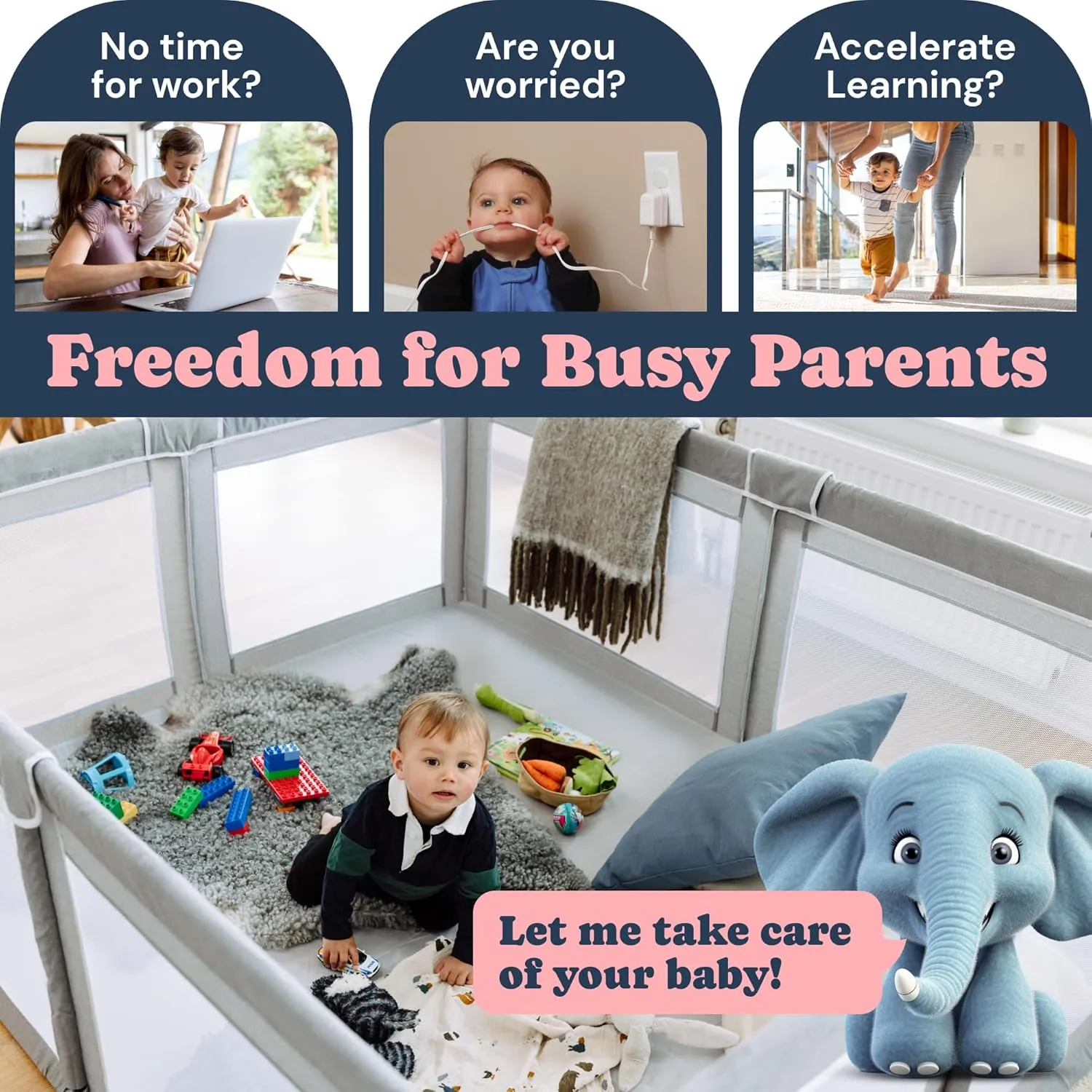 TODALE Extra Large Playpen for Babies and Toddlers 79”×70”- Tear-Resistant, Safe Indoor & Outdoor Oversized Thick Play Yard for Infant, Toddler, Baby Play Pen. Safe Play Floor Area with Gate, Grey