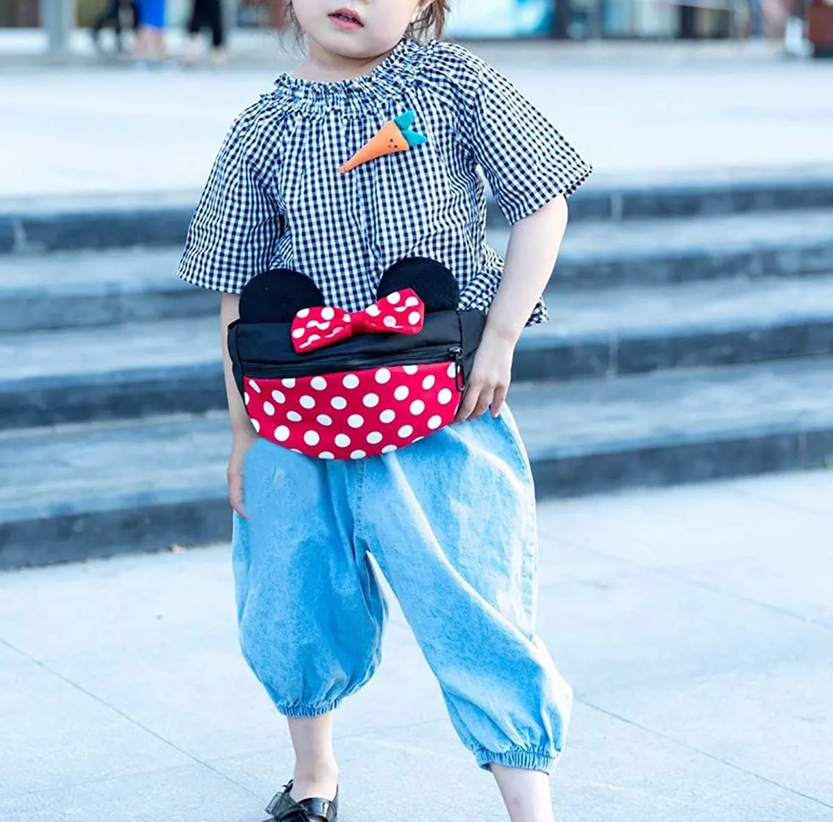 Toddlers Boys Girls Cartoon Fanny Pack Waist Pack Cute Canvas Crossbody Purse Handbag with Mouse Ears