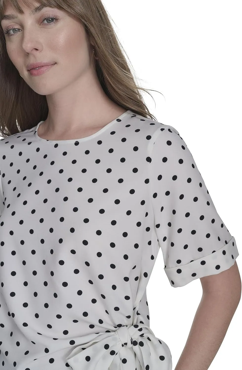Tommy Hilfiger Women's Short Sleeve Dot Print Tie Front Shirt