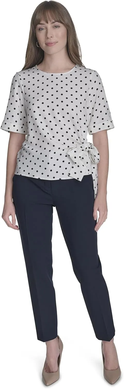 Tommy Hilfiger Women's Short Sleeve Dot Print Tie Front Shirt