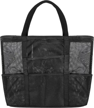 TopTie Mesh Beach Bag for Women, Extra Large Beach Tote with Zipper Pockets, Nylon Pool Bag for Picnic Trip Essentials