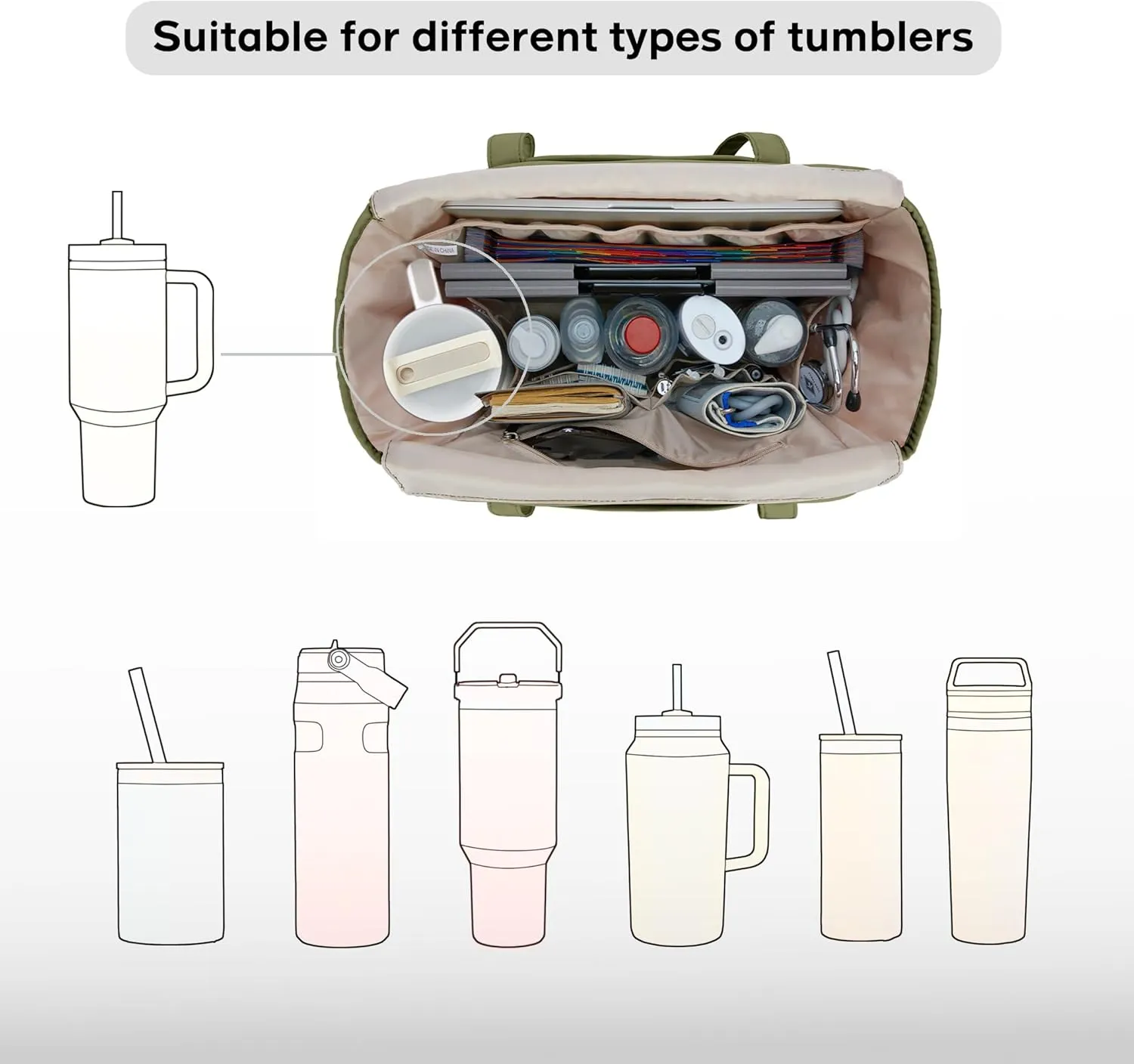 Tote Bag for Women with Water Bottle Pocket Fit for Stanley Cup, Carry On Tote for Work, Nurse, College, Travel