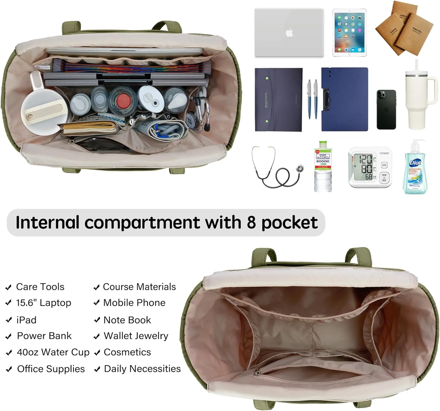 Tote Bag for Women with Water Bottle Pocket Fit for Stanley Cup, Carry On Tote for Work, Nurse, College, Travel