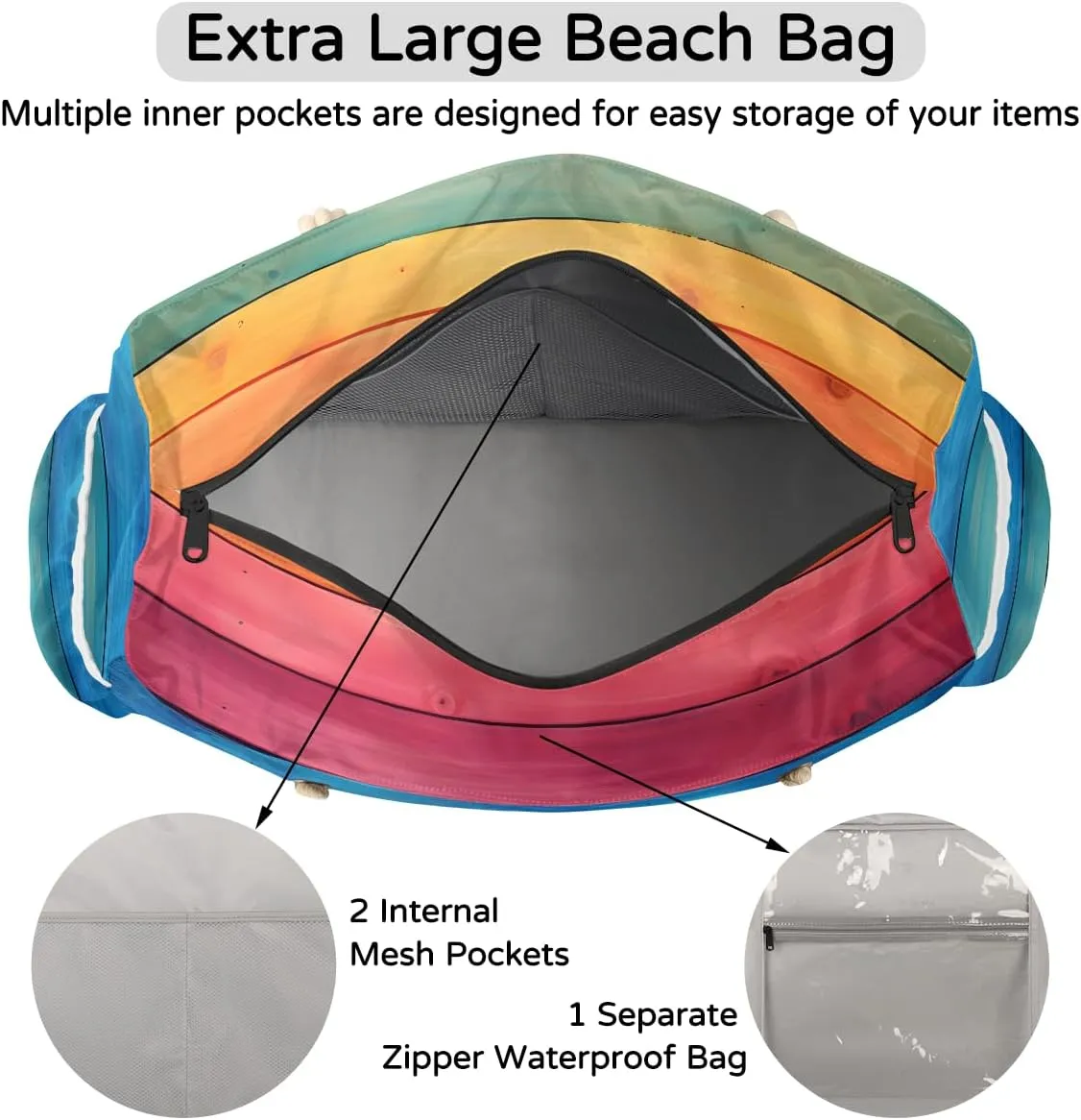 Tote Beach Bag for Women Large Zipper Beach Bags Waterproof Sandproof Cute Owls Gym Swim Pool Travel Bag