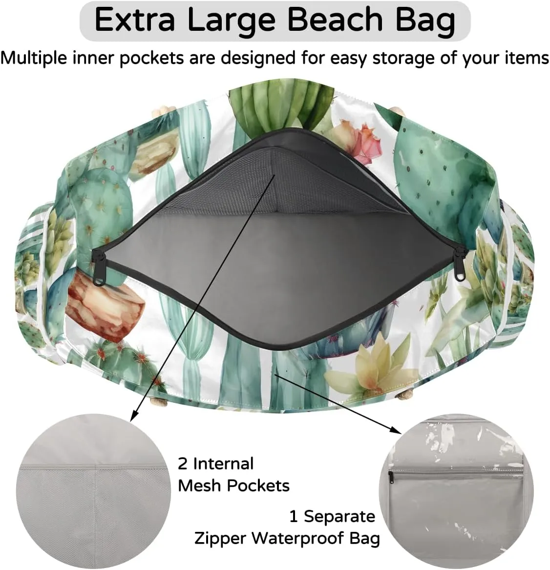 Tote Beach Bag for Women Large Zipper Beach Bags Waterproof Sandproof Gym Swim Pool Travel Bag