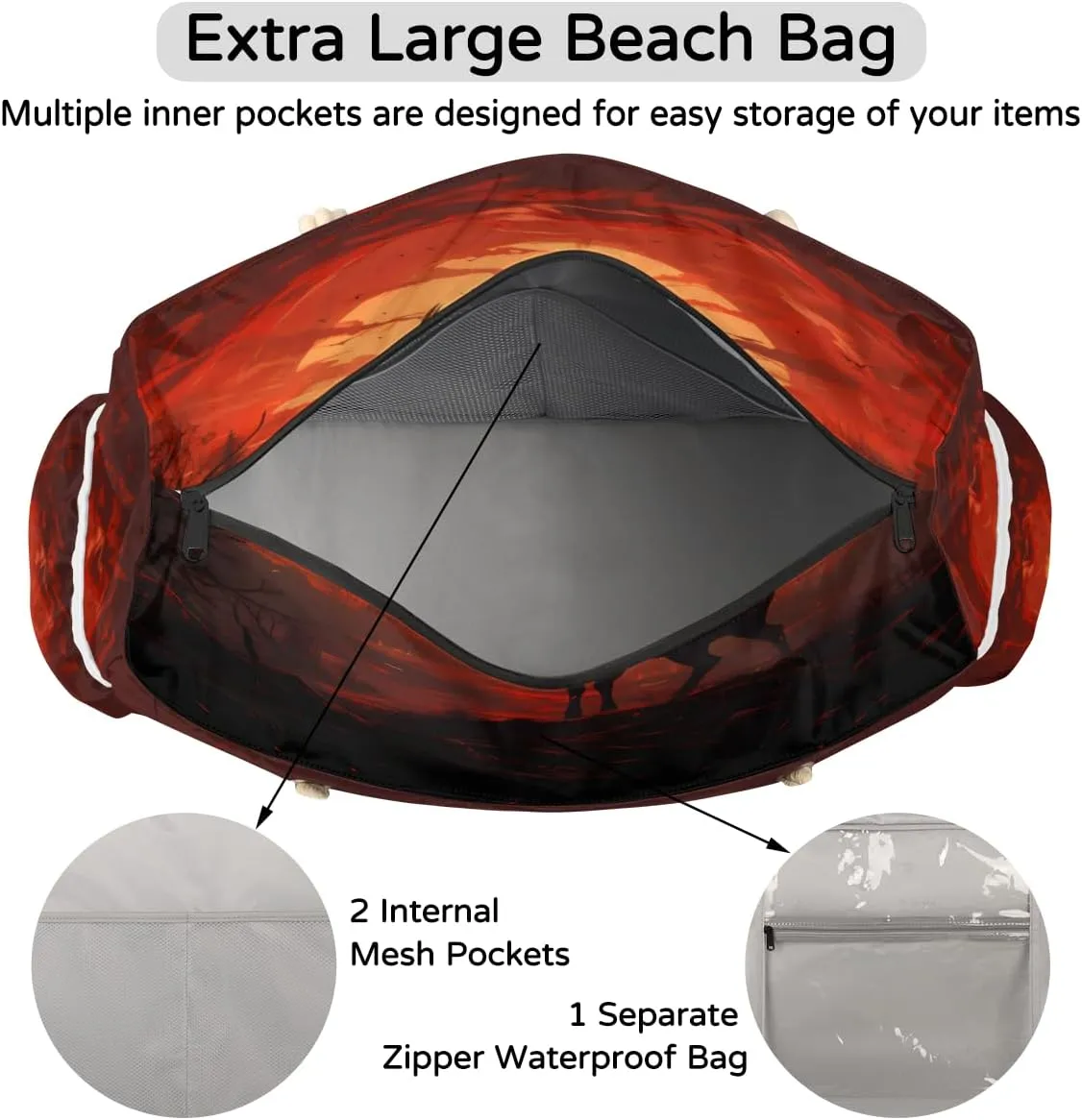 Tote Beach Bag for Women Large Zipper Beach Bags Waterproof Sandproof Gym Swim Pool Travel Bag