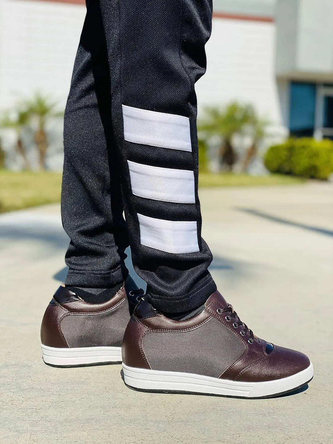 TOTO Men's Invisible Height Increasing Elevator Shoes - Dark Brown Leather/Mesh Lace-up Casual Fashion Sneakers - 3.2 Inches Taller - A53271 - Size 12 D(M) US