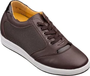 TOTO Men's Invisible Height Increasing Elevator Shoes - Dark Brown Leather/Mesh Lace-up Casual Fashion Sneakers - 3.2 Inches Taller - A53271 - Size 12 D(M) US