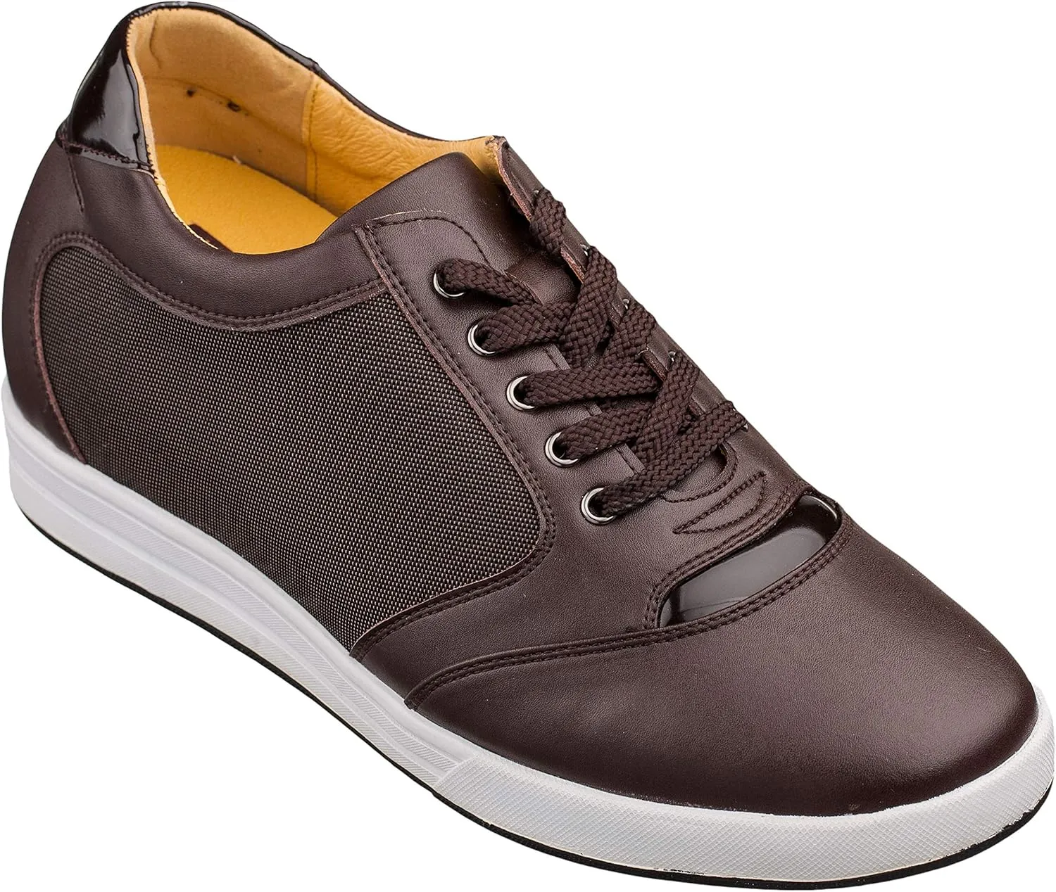 TOTO Men's Invisible Height Increasing Elevator Shoes - Dark Brown Leather/Mesh Lace-up Casual Fashion Sneakers - 3.2 Inches Taller - A53271 - Size 12 D(M) US