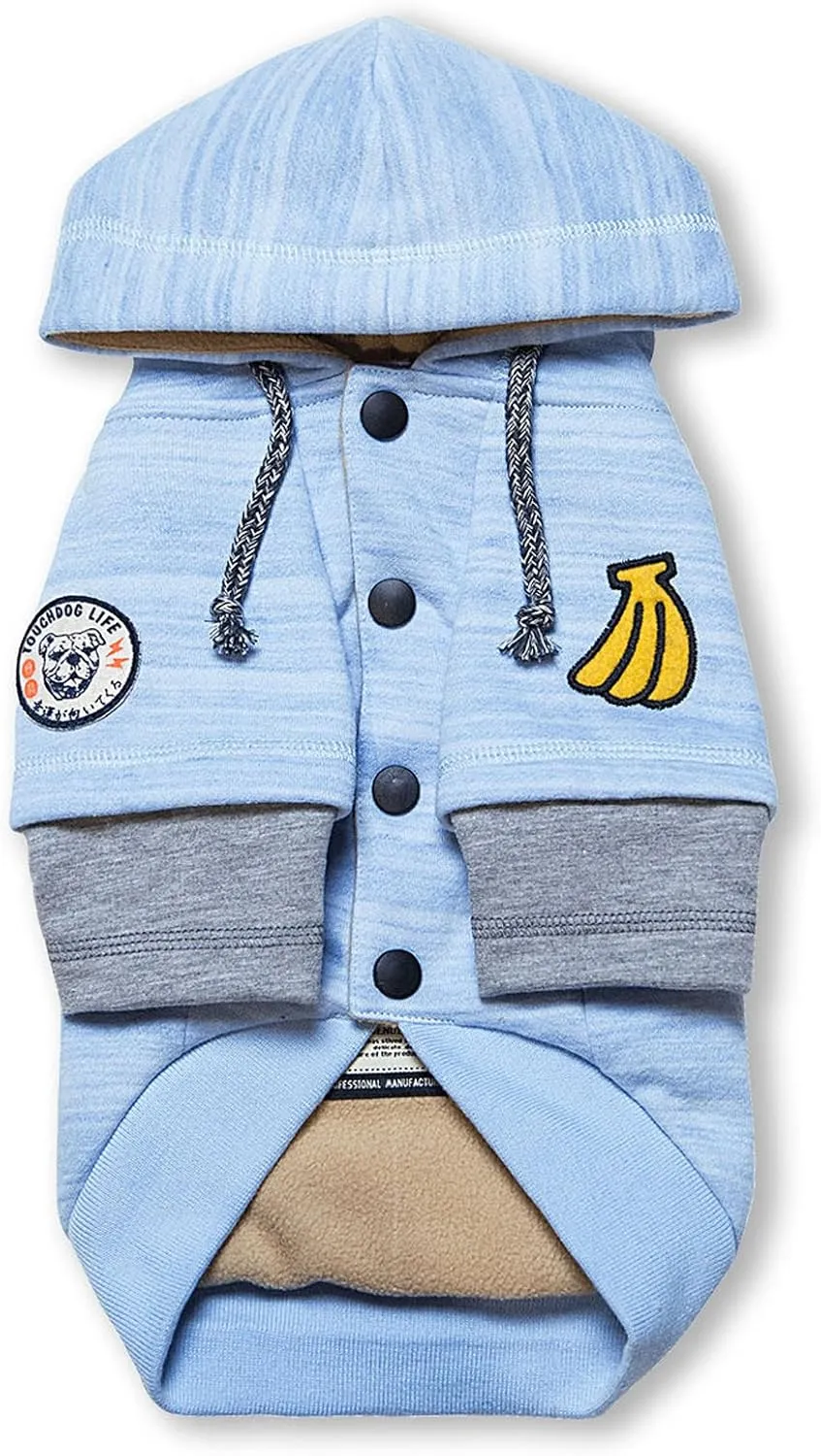 TOUCHDOG 'Hampton Beach' Designer Fashion Ultra-Plush Sand Blasted Pet Dog Hooded Sweater Hoodie, X-Small, Blue