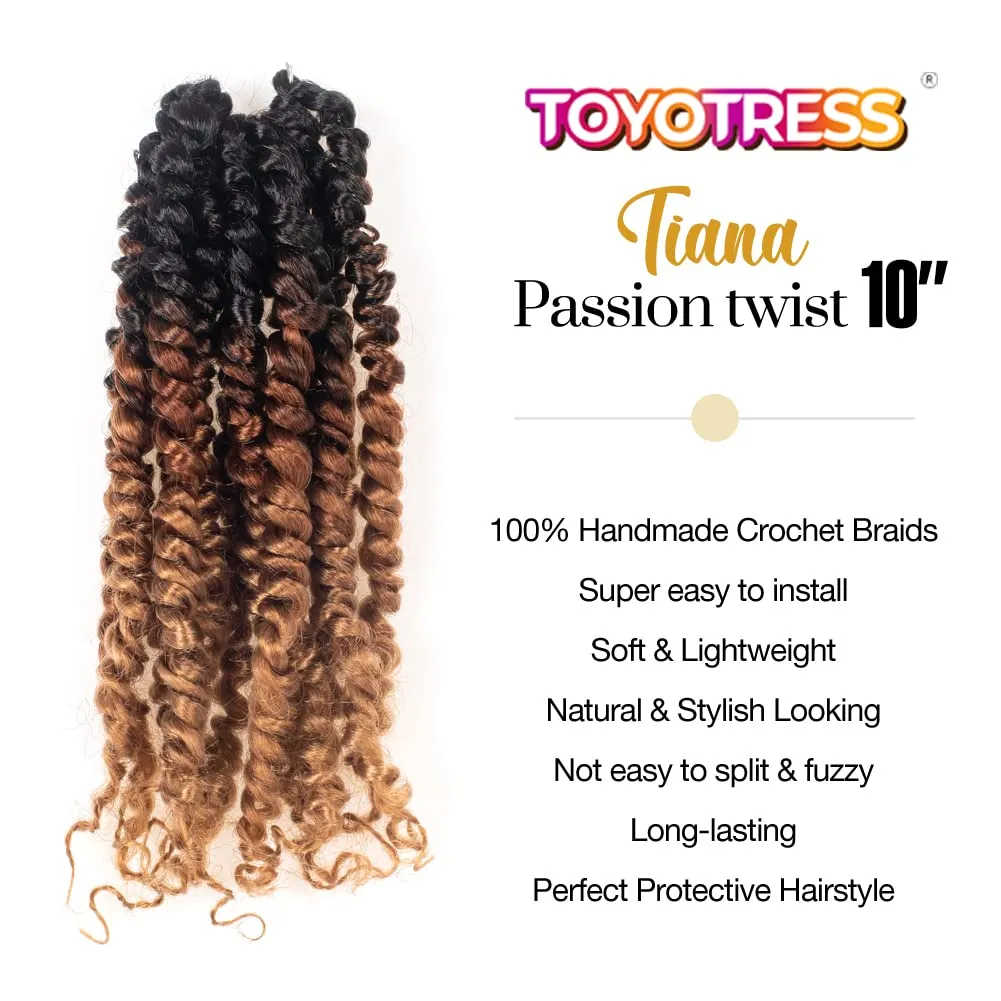ToyoTress Tiana Passion Twist Hair - 10 Inch 8 Packs Pre-twisted Crochet Braids Ombre Brown Blonde, Short Bob Pre-looped Synthetic Braiding Hair Extensions (10 Inch, OT30/27-8P)