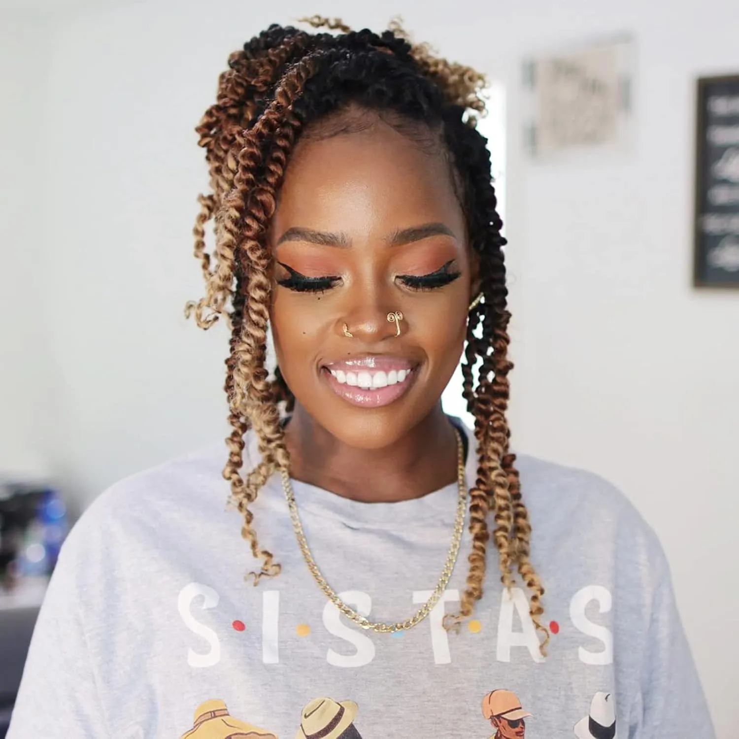 ToyoTress Tiana Passion Twist Hair - 10 Inch 8 Packs Pre-twisted Crochet Braids Ombre Brown Blonde, Short Bob Pre-looped Synthetic Braiding Hair Extensions (10 Inch, OT30/27-8P)