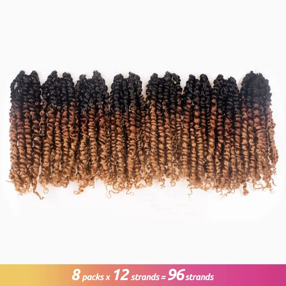 ToyoTress Tiana Passion Twist Hair - 10 Inch 8 Packs Pre-twisted Crochet Braids Ombre Brown Blonde, Short Bob Pre-looped Synthetic Braiding Hair Extensions (10 Inch, OT30/27-8P)