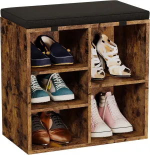 TrailBlaze Shoe Bench Entryway with Storage, 20'' Shoe Rack Bench with Cushion, Cubby Seat Shoe Cabinet, 3-Tier Adjustable Shelf for Entryway, Living Room, Bedroom, Hallway, Retro Color