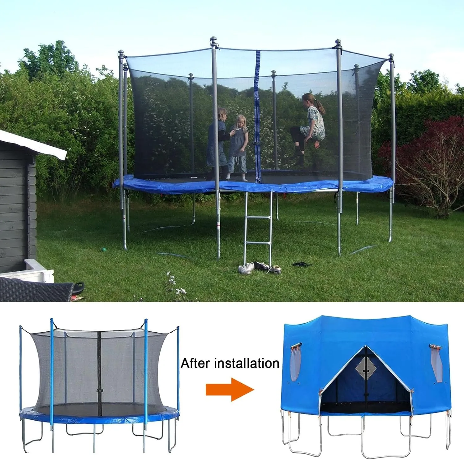 Trampoline Windproof Protect from Sun Trampoline Tent Cover Canopy Shade, for 6ft/8ft/10ft/12ft/14ft/15ft Straight Pole Round Trampoline Outdoor Fun for Kids