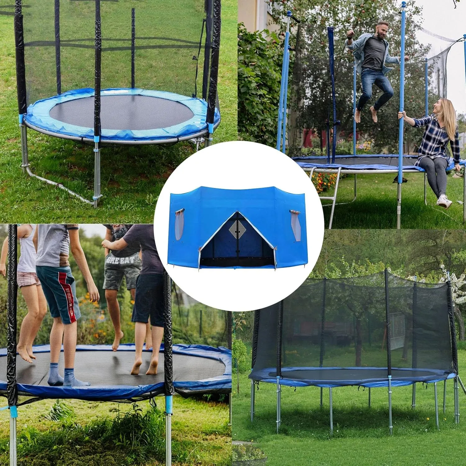 Trampoline Windproof Protect from Sun Trampoline Tent Cover Canopy Shade, for 6ft/8ft/10ft/12ft/14ft/15ft Straight Pole Round Trampoline Outdoor Fun for Kids