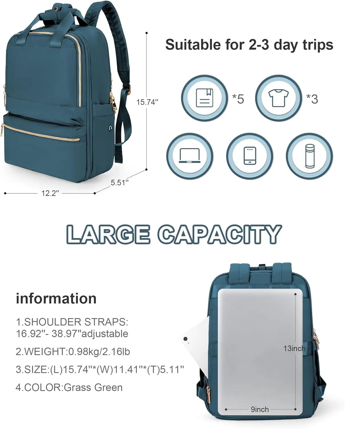 Travel Backpack For Women,Carry On Backpack Airline Approved,Laptop Work Backpacks For Men,Personal Item Travel Bag