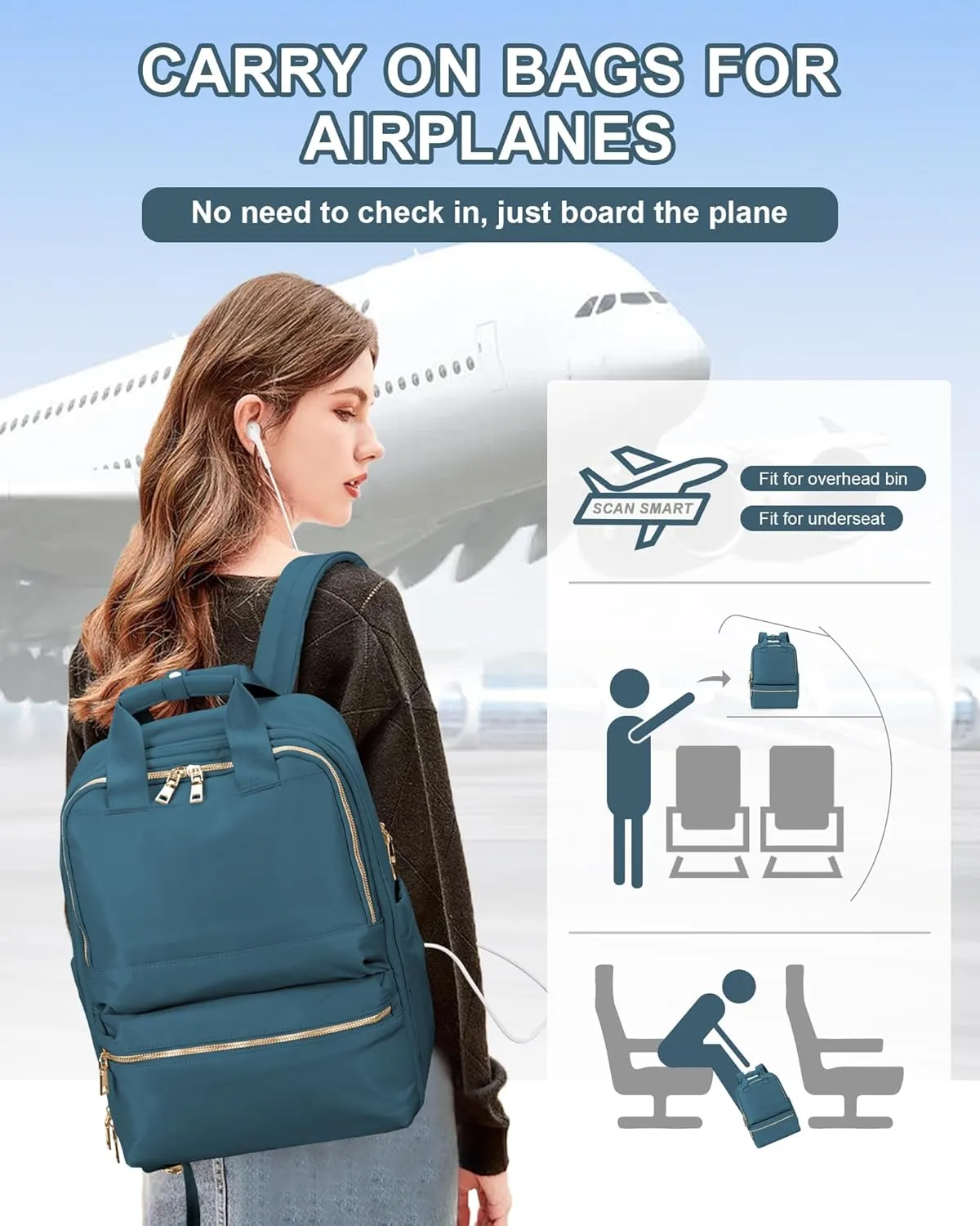 Travel Backpack For Women,Carry On Backpack Airline Approved,Laptop Work Backpacks For Men,Personal Item Travel Bag