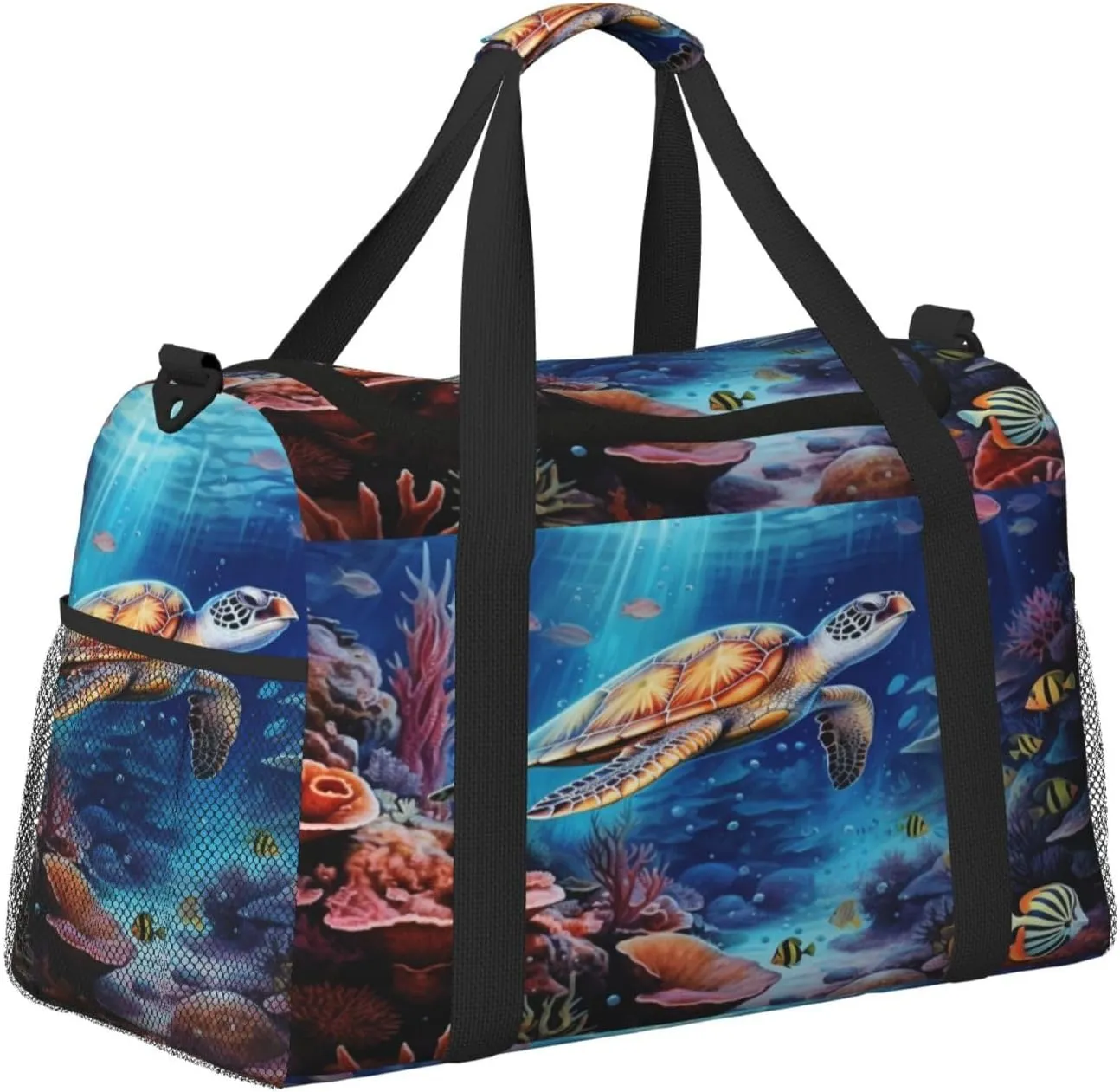 Travel Duffel Bag For Men Women, Marine Animals Sea Turtles Tarfish Carry On Sport Gym Bag With Shoulder Strap Lightweight Waterproof Weekender Bag Overnight Bag