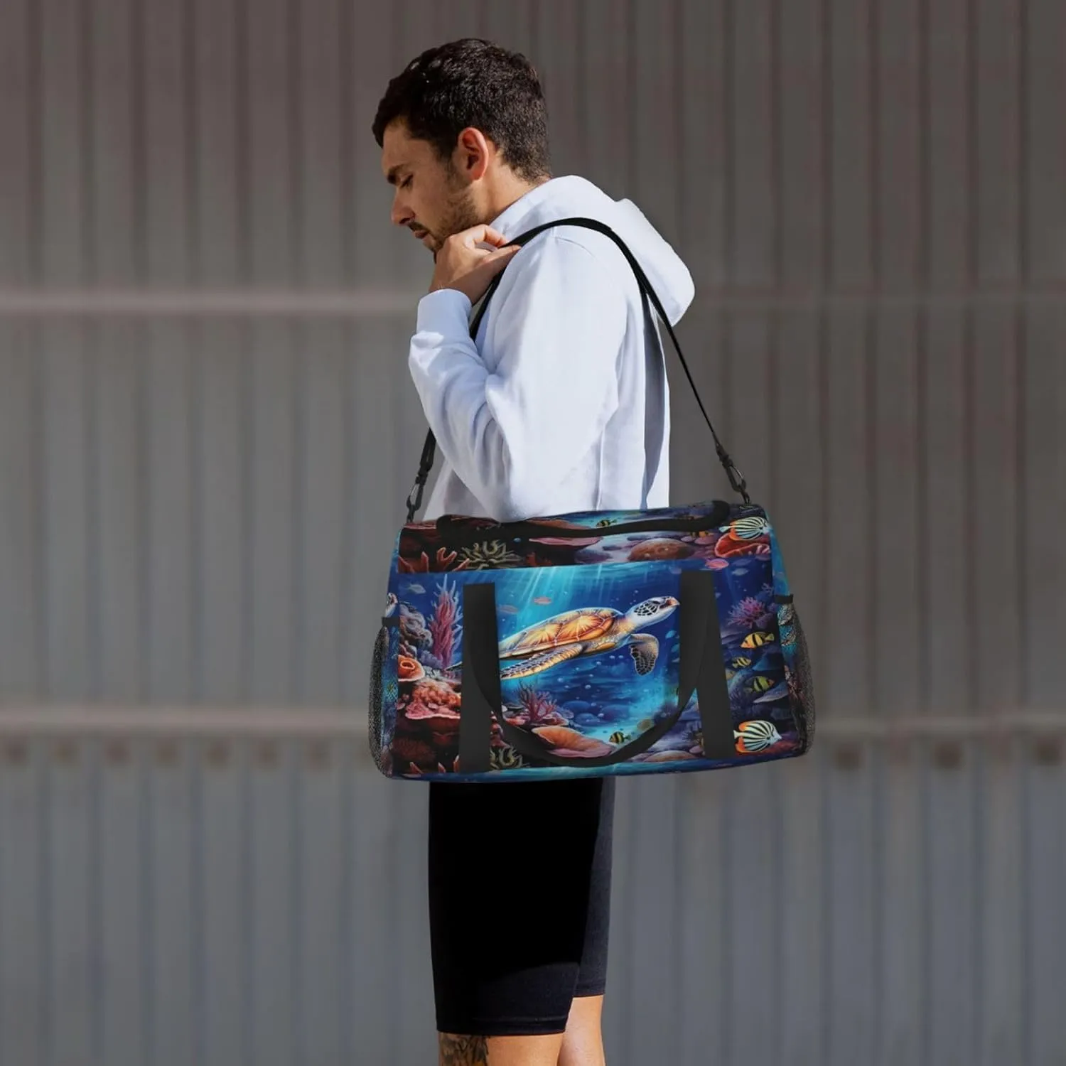 Travel Duffel Bag For Men Women, Marine Animals Sea Turtles Tarfish Carry On Sport Gym Bag With Shoulder Strap Lightweight Waterproof Weekender Bag Overnight Bag
