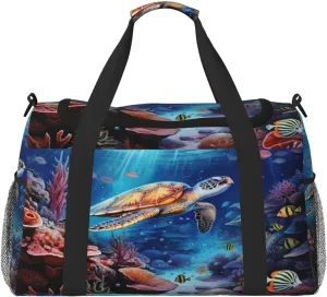 Travel Duffel Bag For Men Women, Marine Animals Sea Turtles Tarfish Carry On Sport Gym Bag With Shoulder Strap Lightweight Waterproof Weekender Bag Overnight Bag