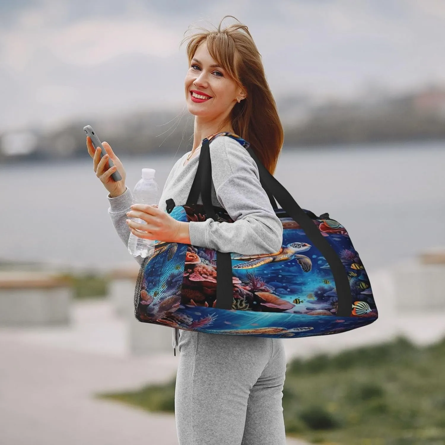 Travel Duffel Bag For Men Women, Marine Animals Sea Turtles Tarfish Carry On Sport Gym Bag With Shoulder Strap Lightweight Waterproof Weekender Bag Overnight Bag