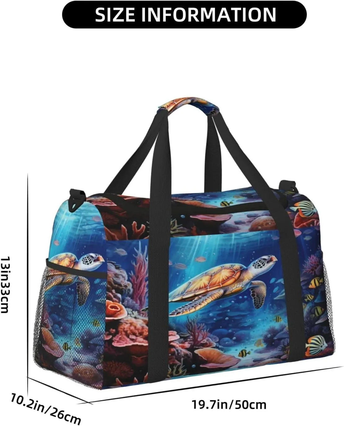 Travel Duffel Bag For Men Women, Marine Animals Sea Turtles Tarfish Carry On Sport Gym Bag With Shoulder Strap Lightweight Waterproof Weekender Bag Overnight Bag