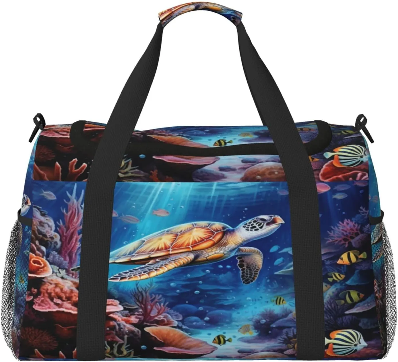 Travel Duffel Bag For Men Women, Marine Animals Sea Turtles Tarfish Carry On Sport Gym Bag With Shoulder Strap Lightweight Waterproof Weekender Bag Overnight Bag