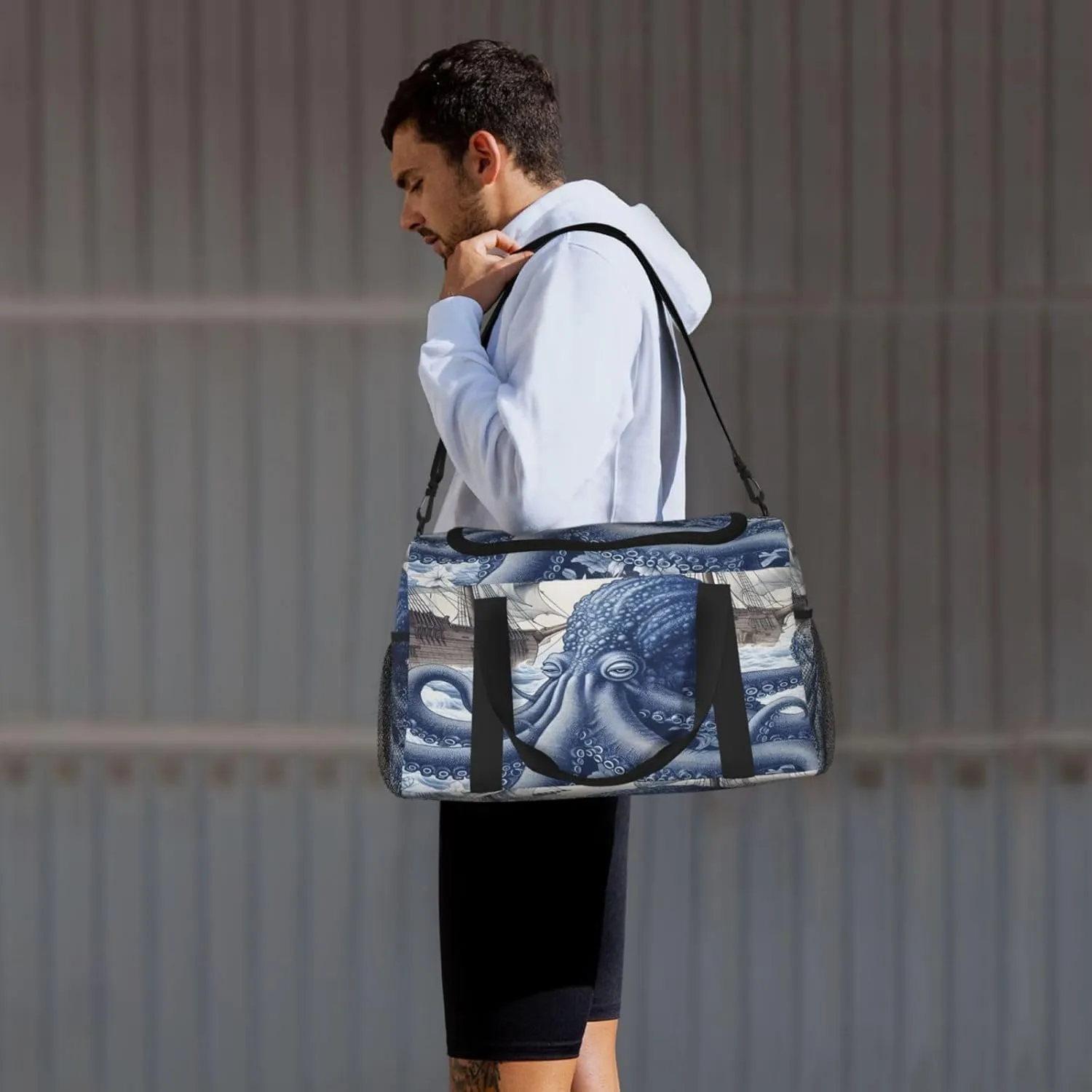 Travel Duffel Bag For Men Women, Ocean Octopus Retro Pirate Ship Carry On Sport Gym Bag With Shoulder Strap Lightweight Waterproof Weekender Bag Overnight Bag