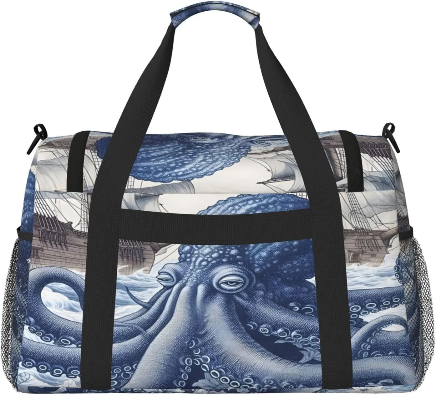 Travel Duffel Bag For Men Women, Ocean Octopus Retro Pirate Ship Carry On Sport Gym Bag With Shoulder Strap Lightweight Waterproof Weekender Bag Overnight Bag