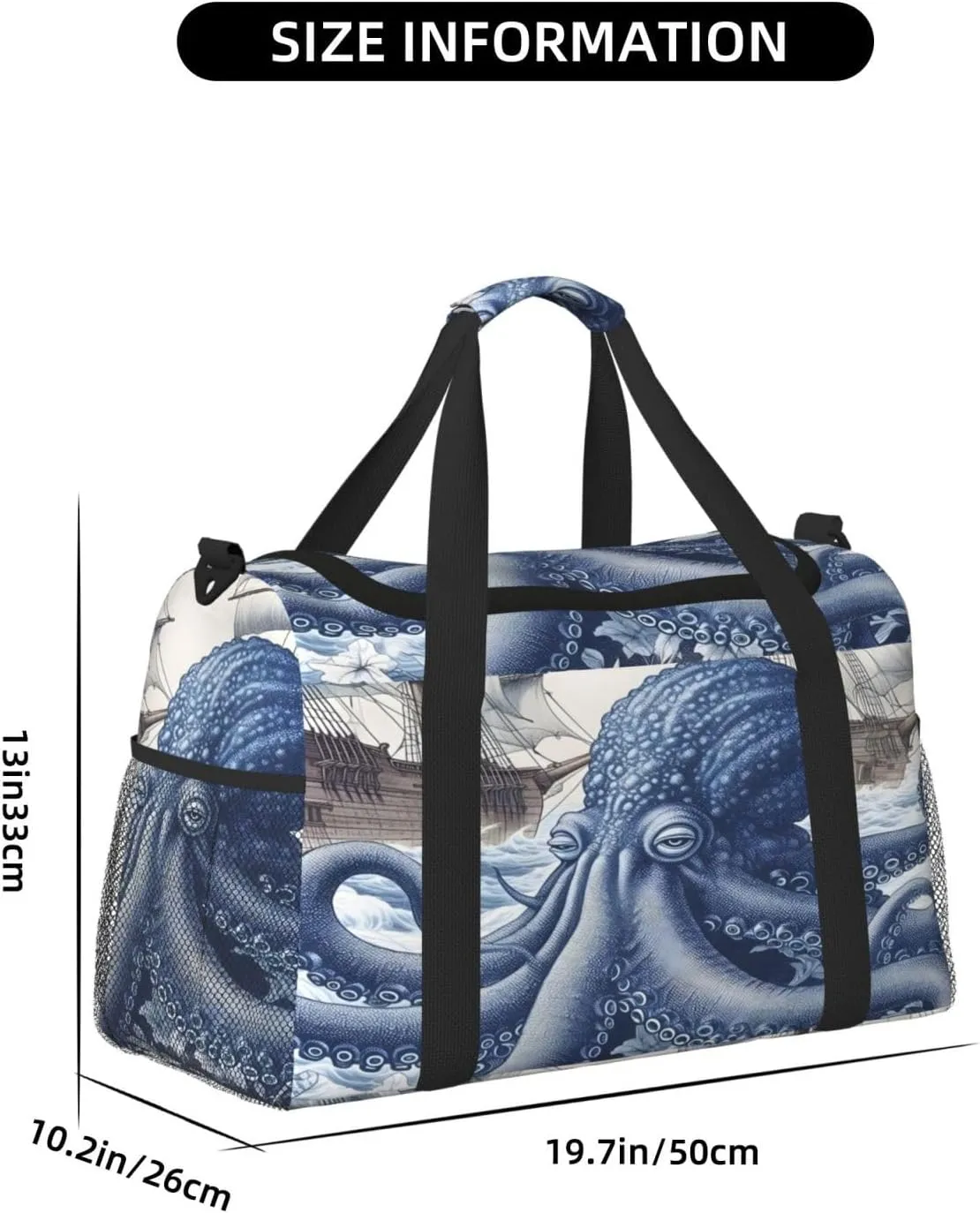 Travel Duffel Bag For Men Women, Ocean Octopus Retro Pirate Ship Carry On Sport Gym Bag With Shoulder Strap Lightweight Waterproof Weekender Bag Overnight Bag