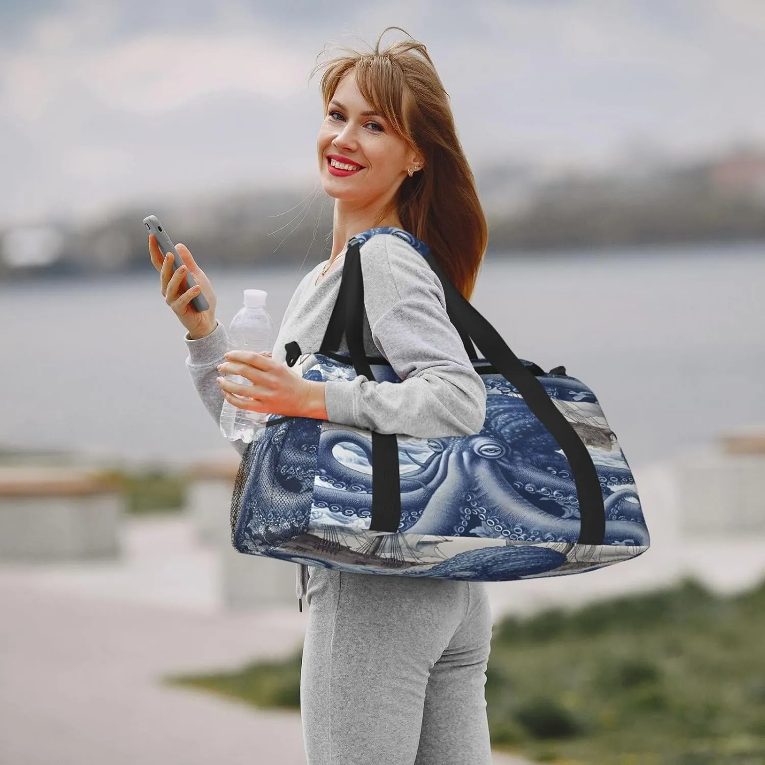 Travel Duffel Bag For Men Women, Ocean Octopus Retro Pirate Ship Carry On Sport Gym Bag With Shoulder Strap Lightweight Waterproof Weekender Bag Overnight Bag