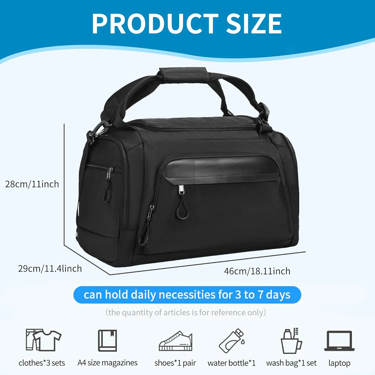 Travel Duffel Bag Waterproof Large Travel Luggage Bag for Men and Women Gym Duffel Bag with Shoe Compartment and Wet Pocket Black