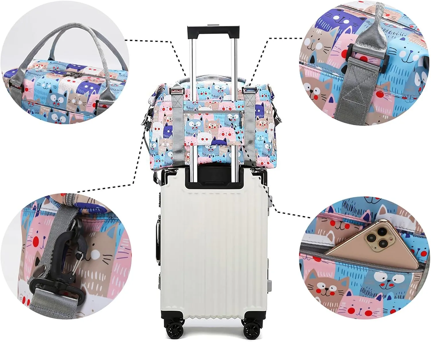 Travel Duffle Bag Weekender Overnight Bag Gym Tote with Dry and Wet Separated Pocket for Women Girls Shoulder Workout Duffel Bag Water Resistant (cute panda)