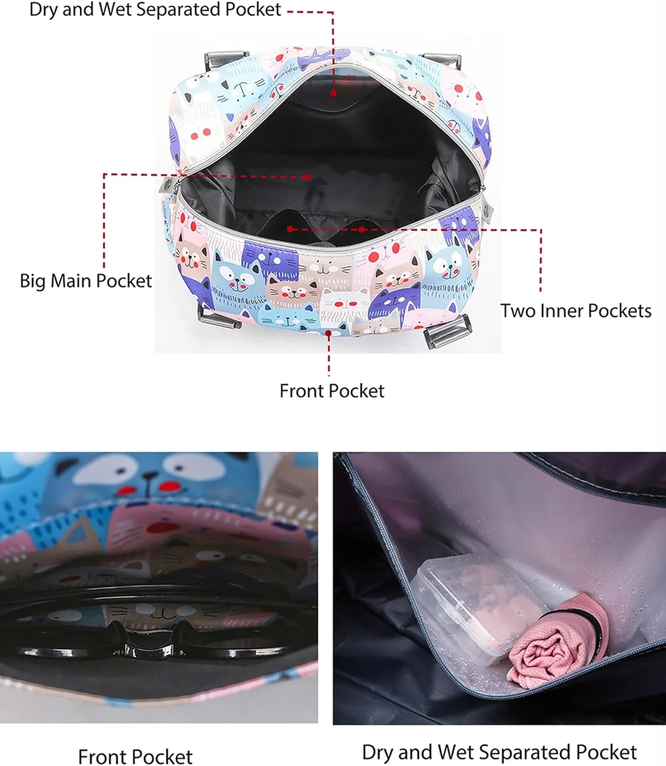 Travel Duffle Bag Weekender Overnight Bag Gym Tote with Dry and Wet Separated Pocket for Women Girls Shoulder Workout Duffel Bag Water Resistant (cute panda)