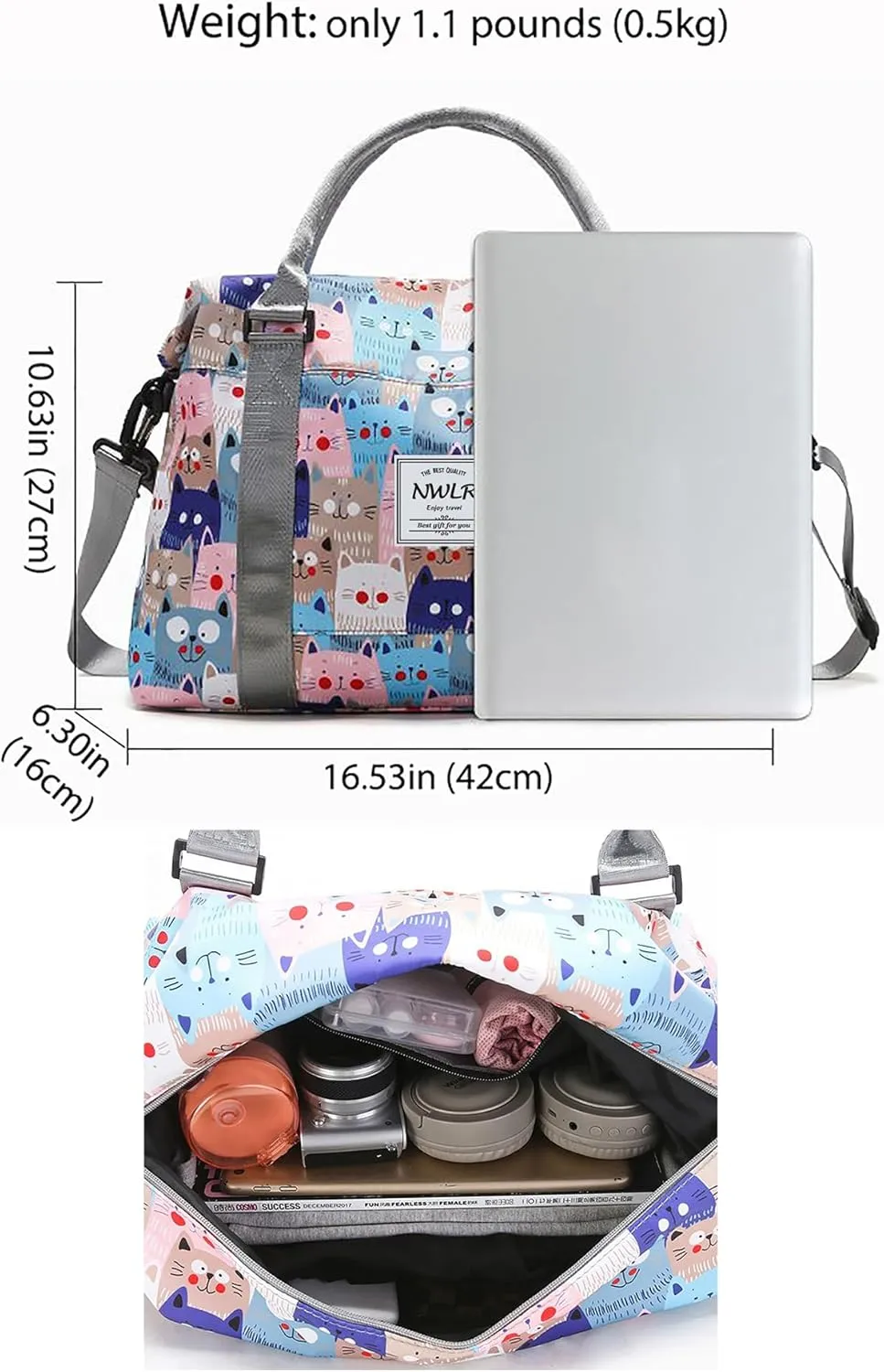 Travel Duffle Bag Weekender Overnight Bag Gym Tote with Dry and Wet Separated Pocket for Women Girls Shoulder Workout Duffel Bag Water Resistant (cute panda)