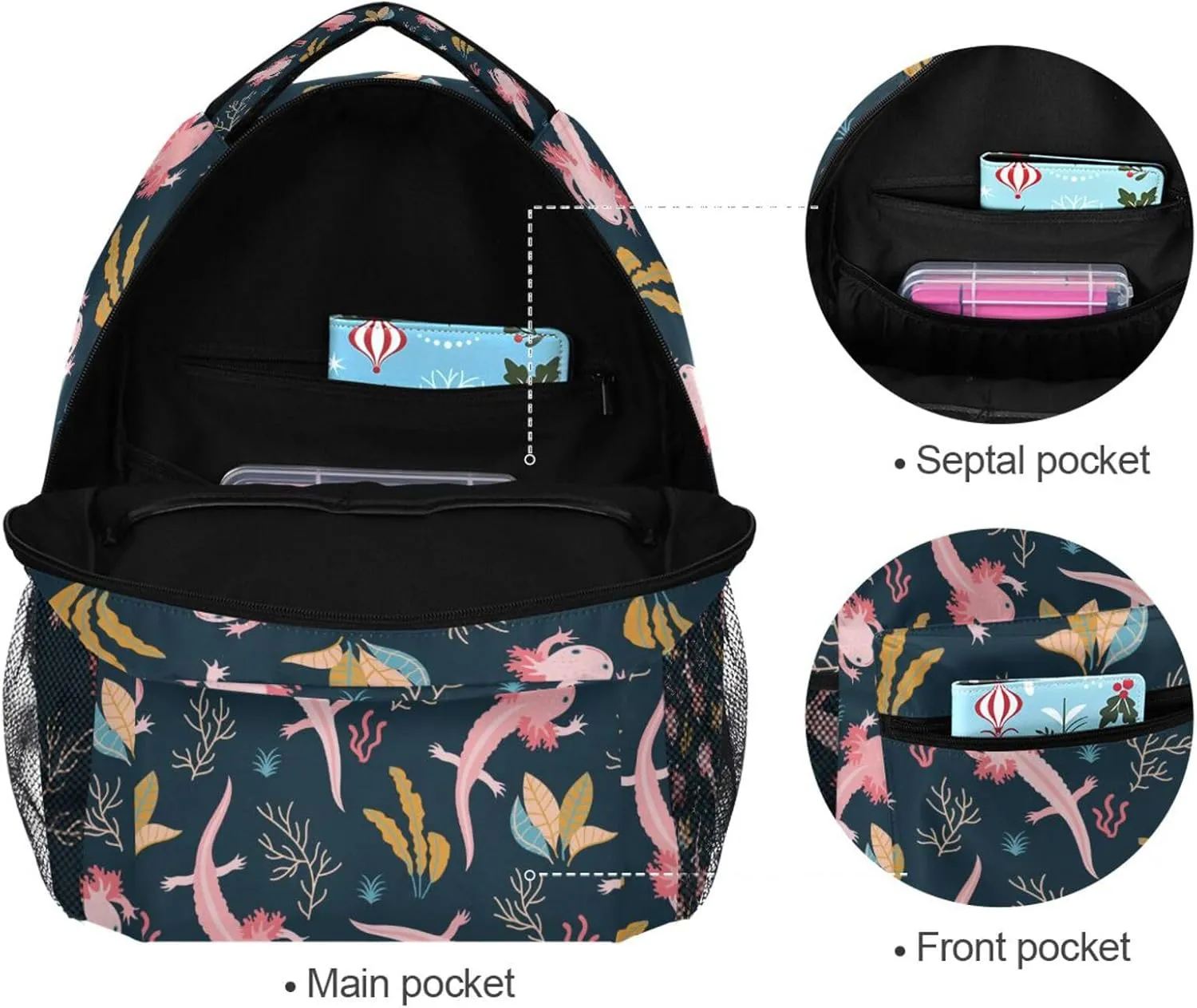 Travel Laptop Backpack Daypack College School Computer Bag Axolotl Bookbag for Kids, Fits 3 to 6 Years Old