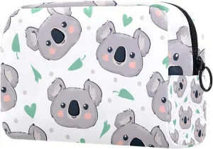 Travel Makeup Bag for Women, Cute Koala Face Green Hears Travel Cosmetic Bag Pencil Case Portable Makeup Pouch Toiletry Bag for Girls