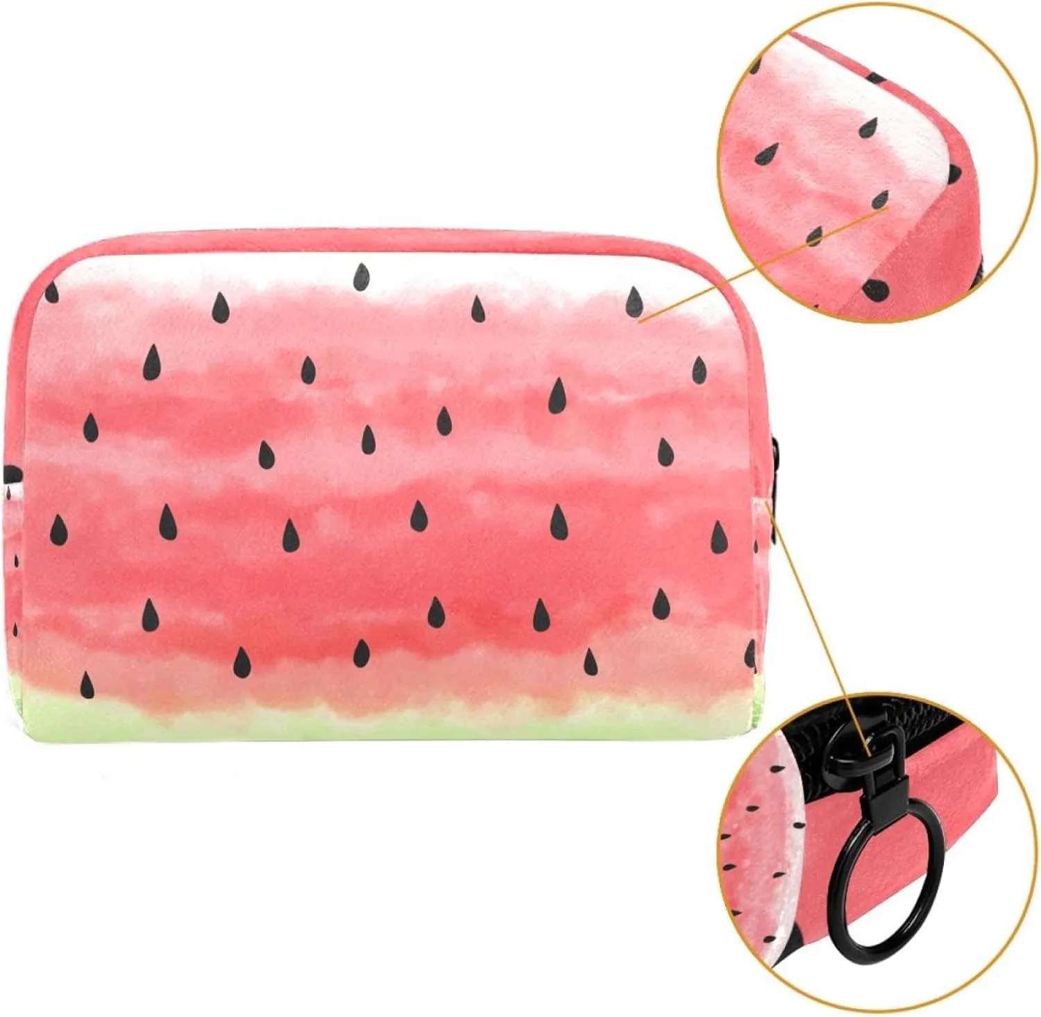 Travel Makeup Bag for Women, Summer Red Watermelon Black Seeds Travel Cosmetic Bag Pencil Case Portable Makeup Pouch Toiletry Bag for Girls