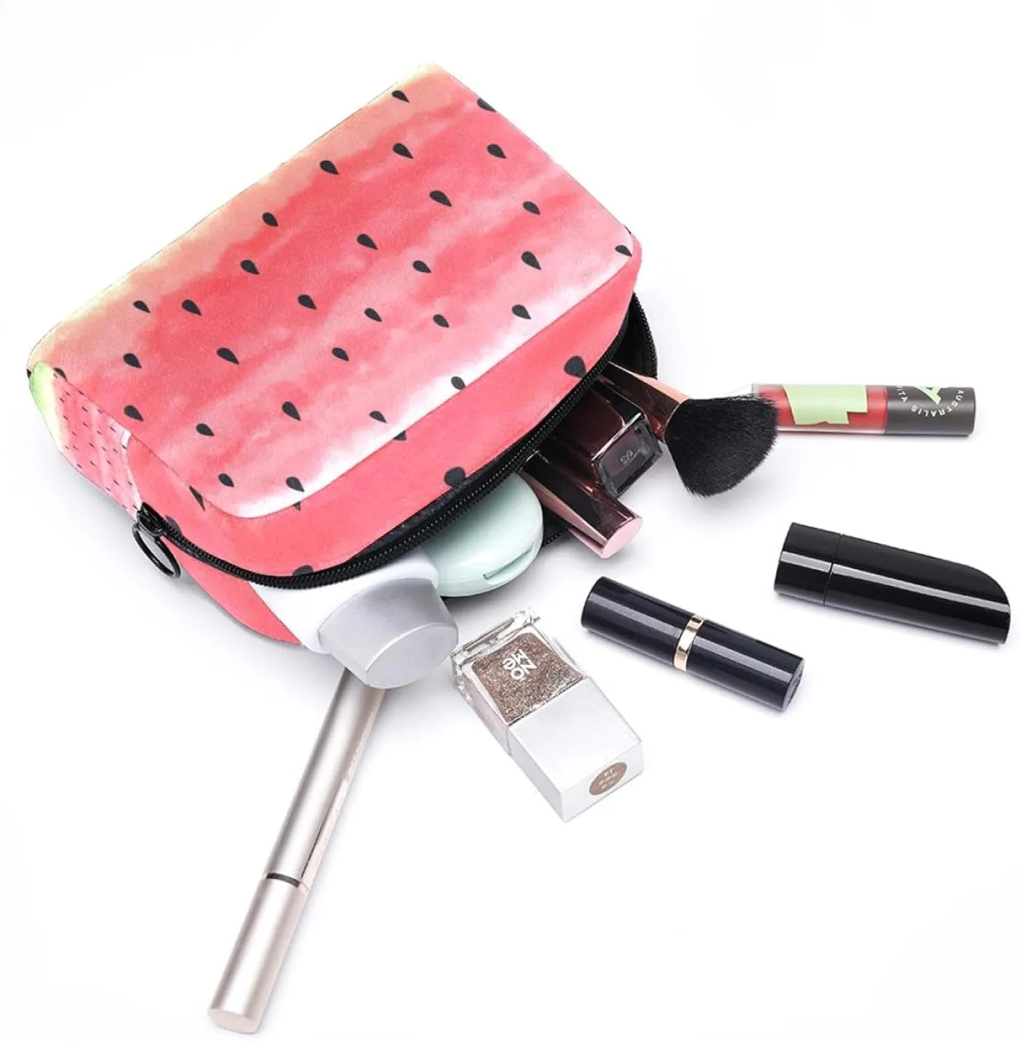 Travel Makeup Bag for Women, Summer Red Watermelon Black Seeds Travel Cosmetic Bag Pencil Case Portable Makeup Pouch Toiletry Bag for Girls