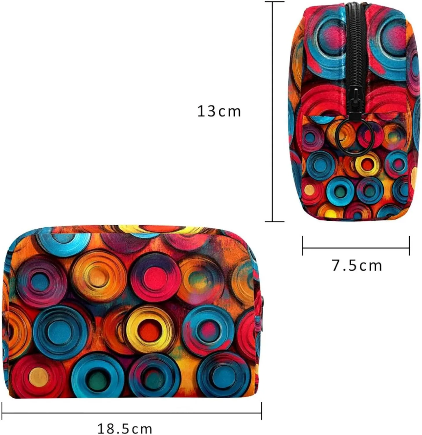 Travel Makeup Bag for Women, Watercolor Abstract Discs Travel Cosmetic Bag Pencil Case Portable Makeup Pouch Toiletry Bag for Girls
