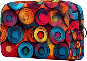 Travel Makeup Bag for Women, Watercolor Abstract Discs Travel Cosmetic Bag Pencil Case Portable Makeup Pouch Toiletry Bag for Girls
