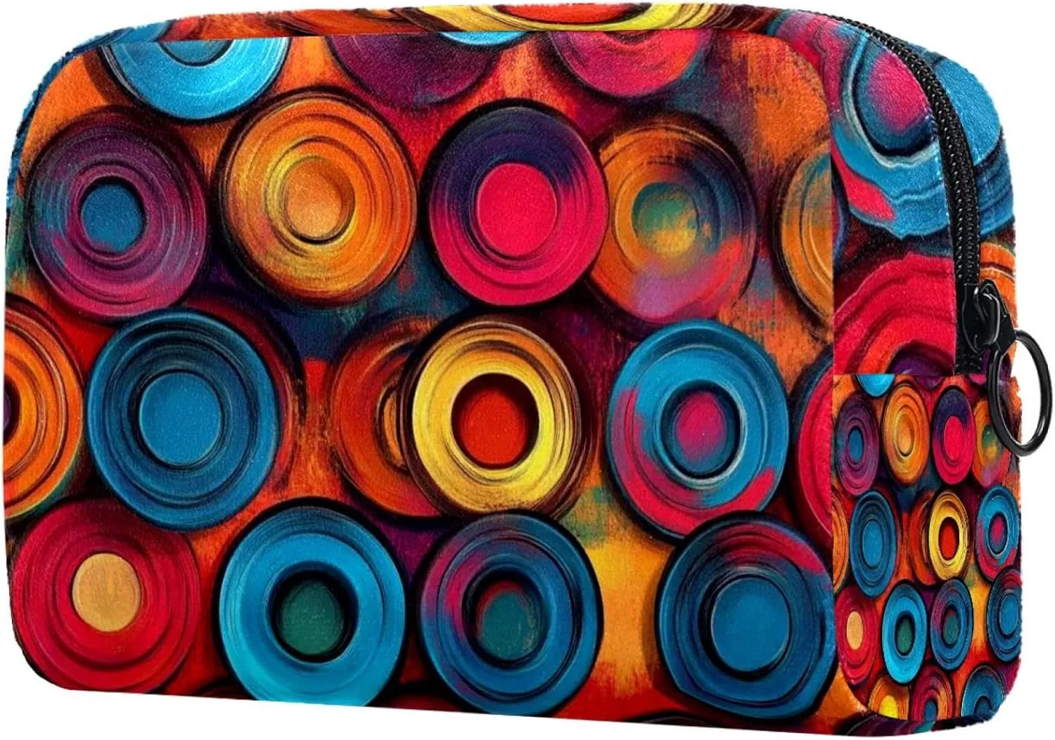 Travel Makeup Bag for Women, Watercolor Abstract Discs Travel Cosmetic Bag Pencil Case Portable Makeup Pouch Toiletry Bag for Girls