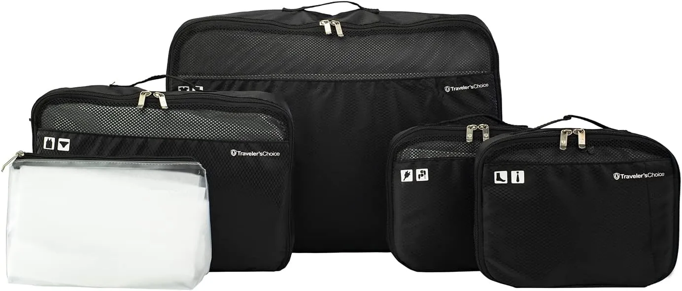 Traveler's Choice Cloverland Packing Cubes 5 Piece Set, Black, One Size