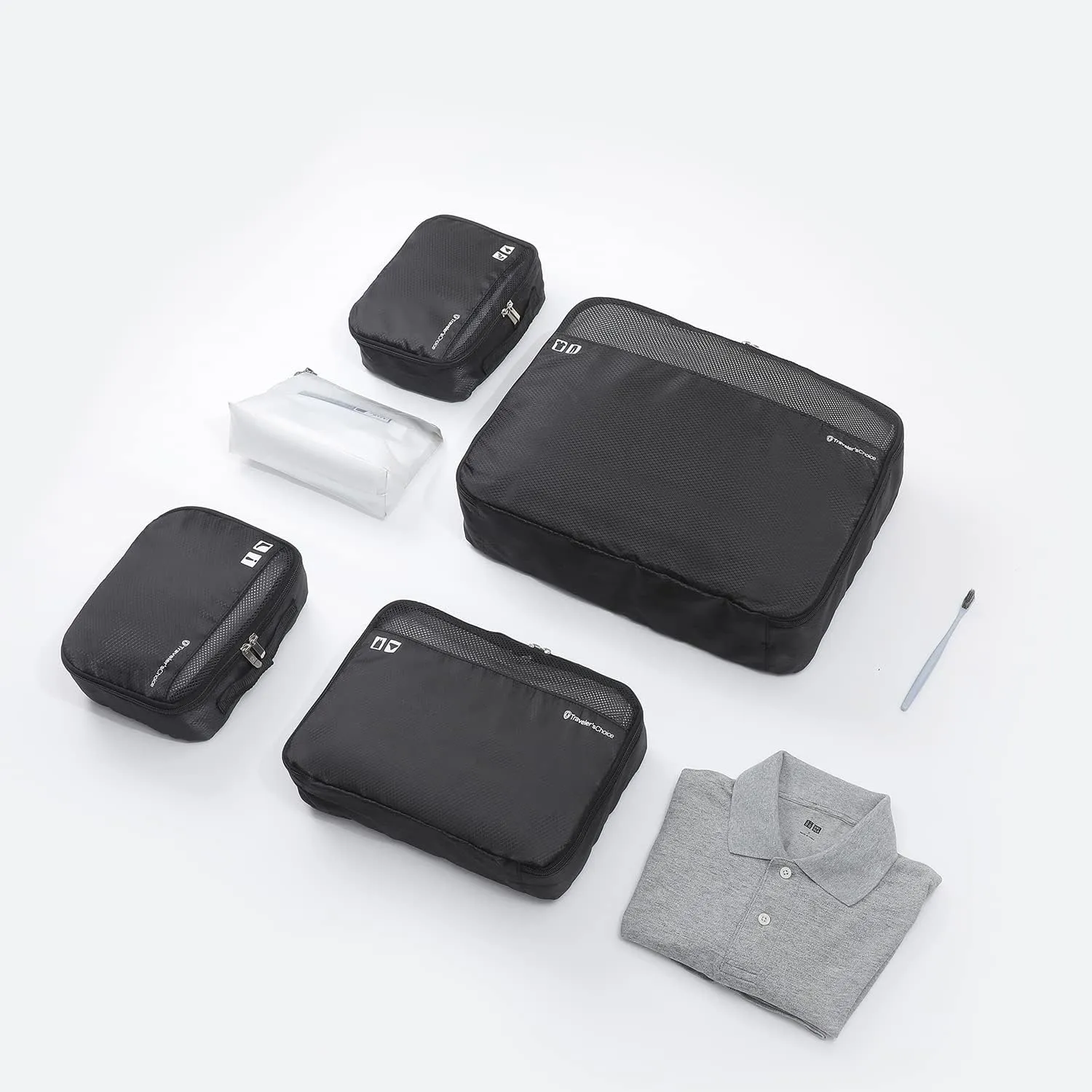 Traveler's Choice Cloverland Packing Cubes 5 Piece Set, Black, One Size