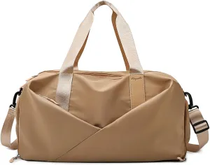 Trendy Tandi Duffle Bag, Gym Bag for Women, Separate Shoes Compartment Yoga Bag, Wet and Dry Separation Beach Bag (Walnut, Small)