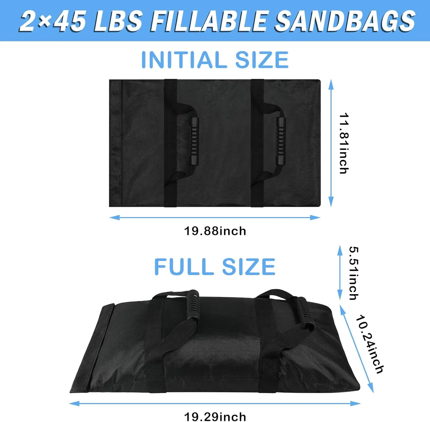 TRINKA Umbrella Base Weight Sandbags, 2 x 45 LBS Fillable Straight Sand Bags for Cantilever Patio Umbrella, Trampoline, Outdoor Garden Backyard Furniture(Without Sand)